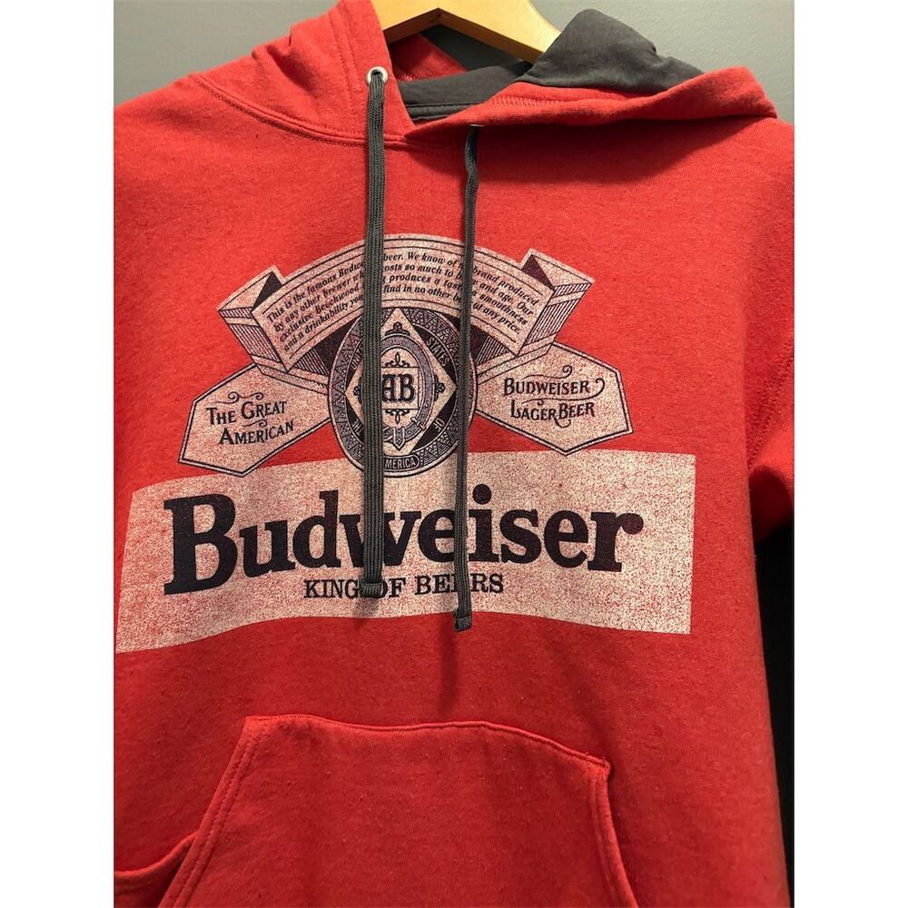 Budweiser Men's Red Hoodie Small King of Beers Logo Pullover - Picture 2 of 8